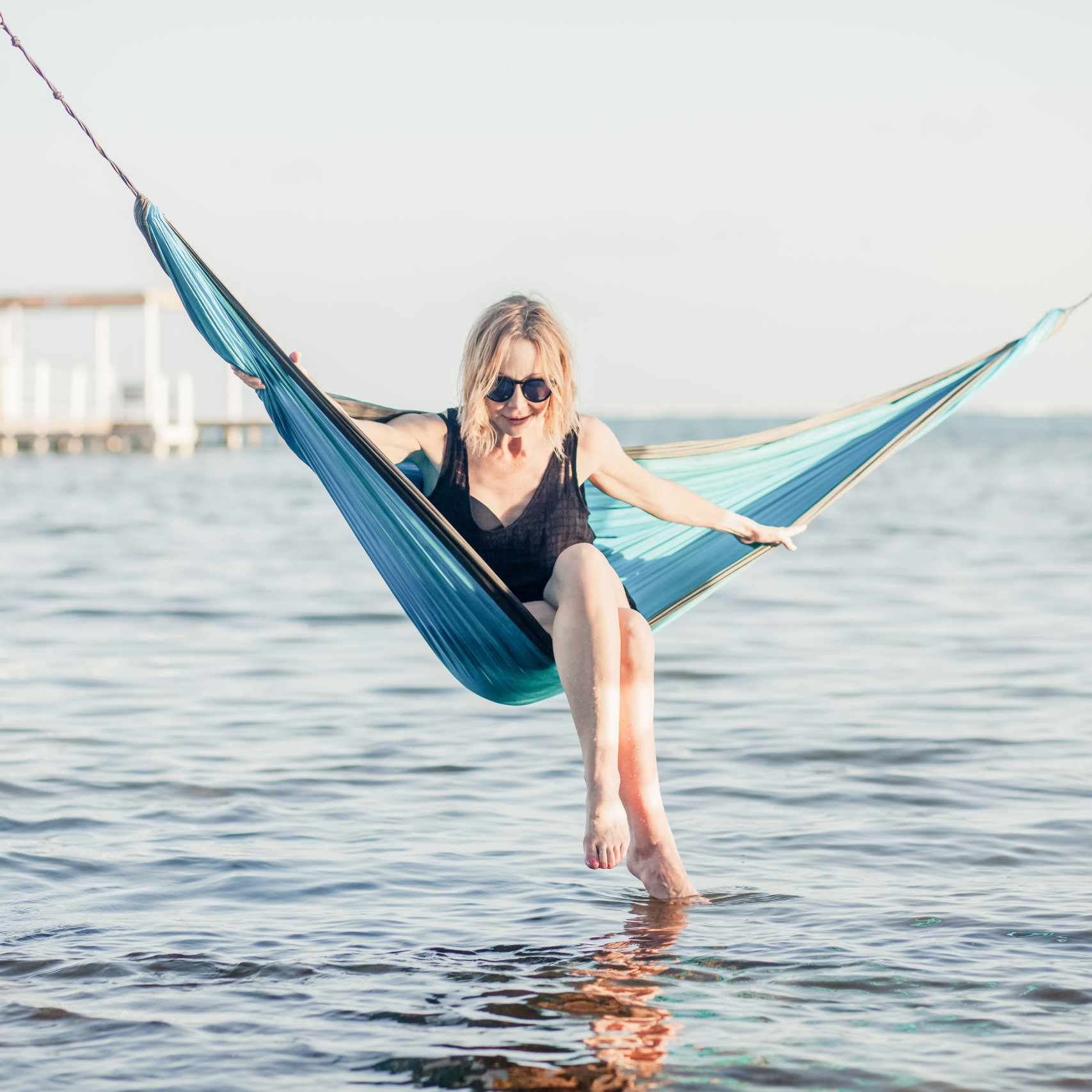 Lisa Breckenridge beach hammock in Belize